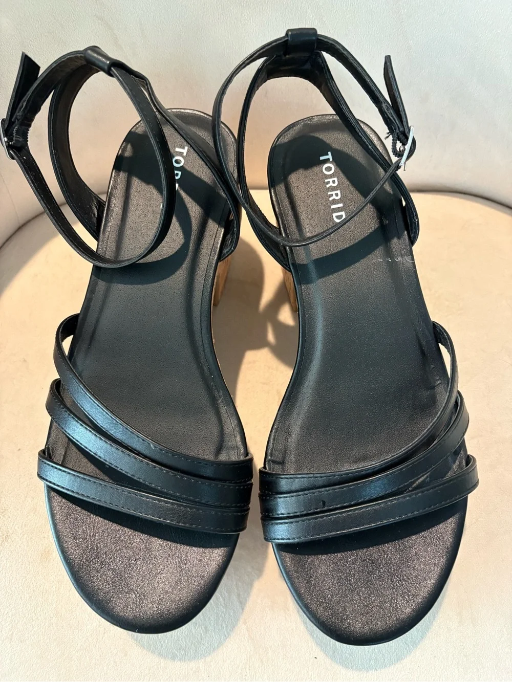 Torrid Black Faux-Leather Cork Platform Sandals 9.5 Wide